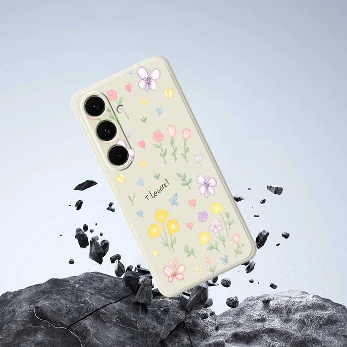 For Samsung Galaxy S24 FE Case Small Flowers Pattern Printing Straight Edge TPU Phone Back Cover - Beige - 6