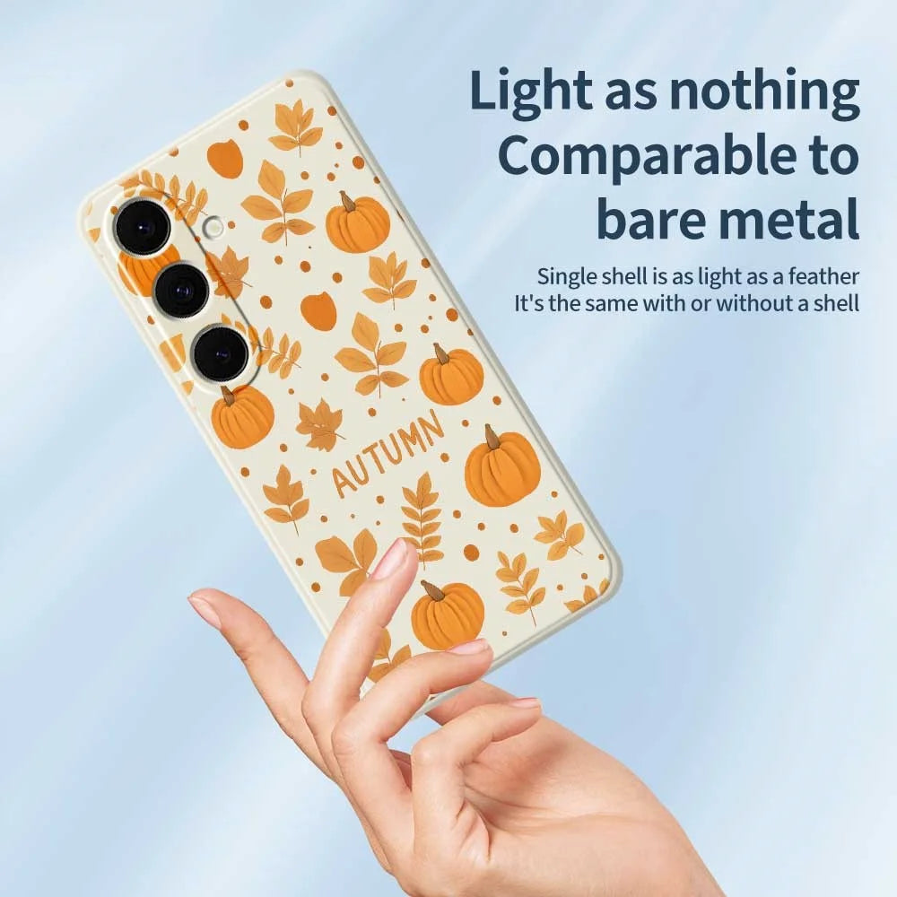 For Samsung Galaxy S24 FE Case Autumn Theme Pattern Printing Straight Edge TPU Phone Back Cover - Beige - 4