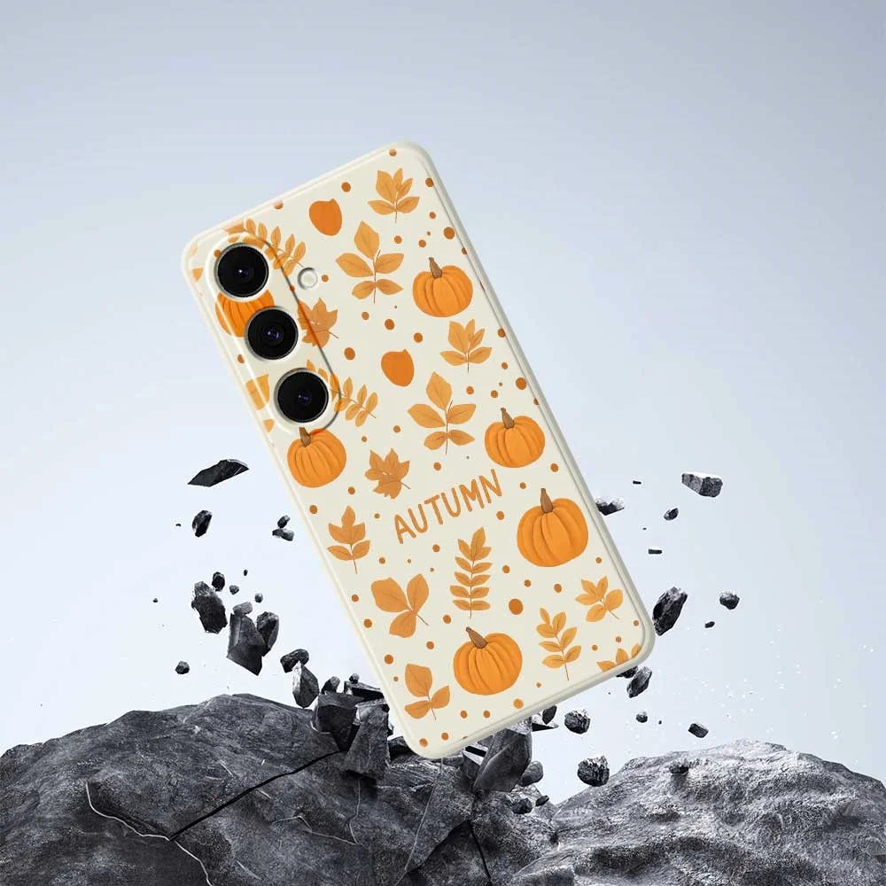 For Samsung Galaxy S24 FE Case Autumn Theme Pattern Printing Straight Edge TPU Phone Back Cover - Beige - 6