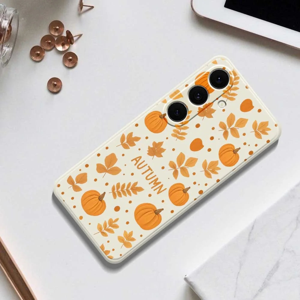 For Samsung Galaxy S24 FE Case Autumn Theme Pattern Printing Straight Edge TPU Phone Back Cover - Beige - 7
