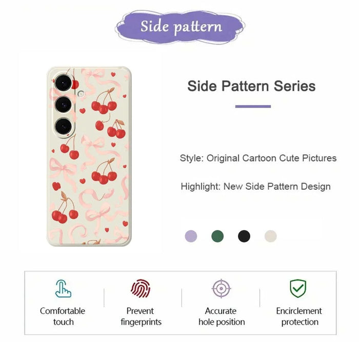 For Samsung Galaxy S24 FE Case Big Bow Cherry Pattern Printing Straight Edge TPU Phone Back Cover - Beige - 2