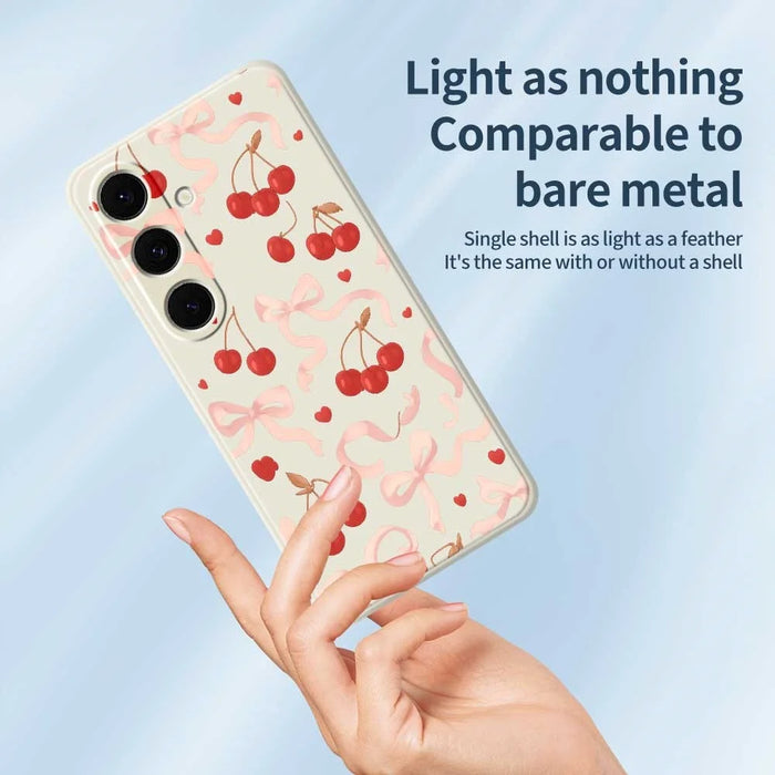 For Samsung Galaxy S24 FE Case Big Bow Cherry Pattern Printing Straight Edge TPU Phone Back Cover - Beige - 4