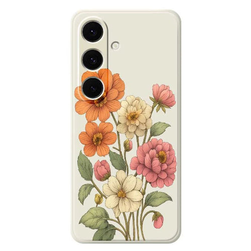 For Samsung Galaxy S24 FE Case Beautiful Flowers Pattern Printing Straight Edge TPU Phone Back Cover - Beige - 1