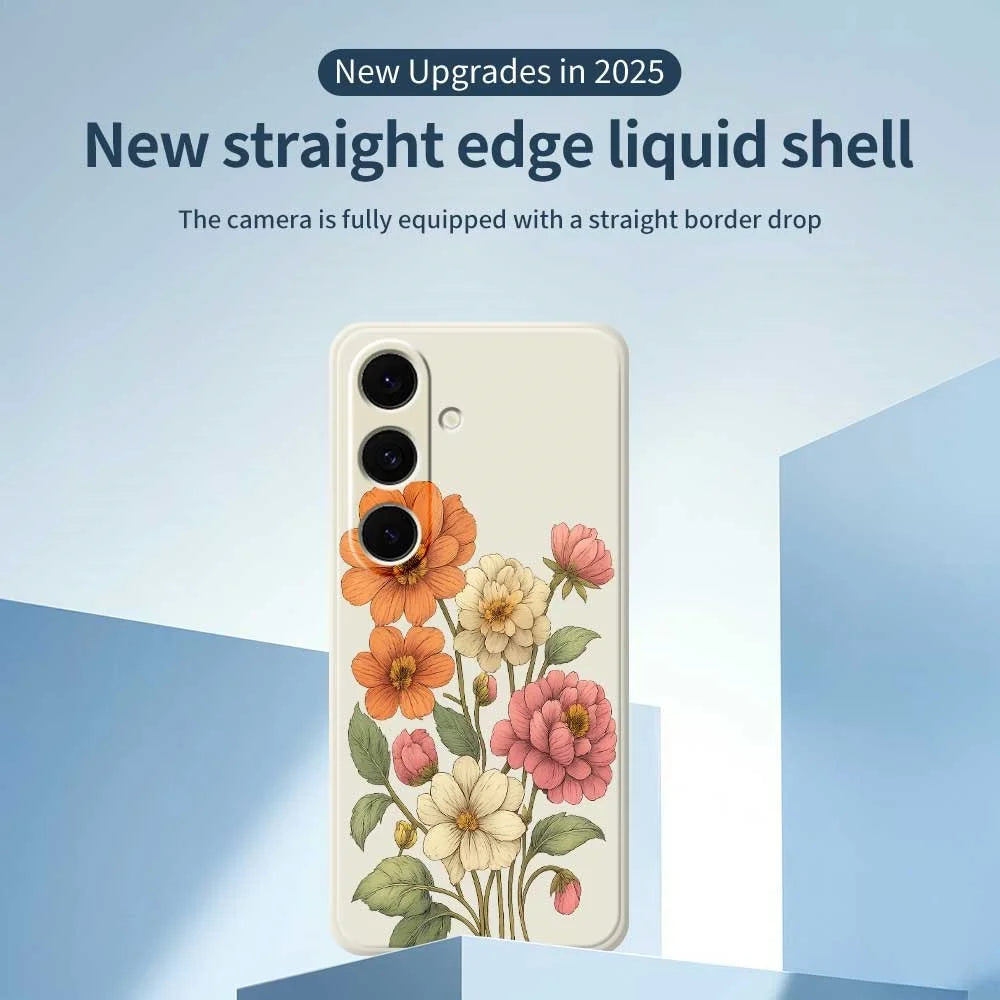 For Samsung Galaxy S24 FE Case Beautiful Flowers Pattern Printing Straight Edge TPU Phone Back Cover - Beige - 3