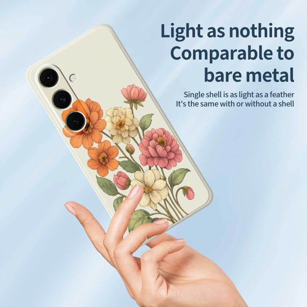 For Samsung Galaxy S24 FE Case Beautiful Flowers Pattern Printing Straight Edge TPU Phone Back Cover - Beige - 4