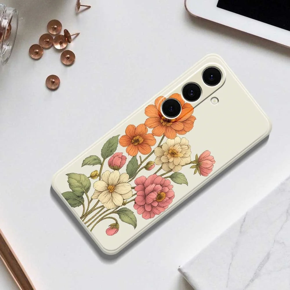 For Samsung Galaxy S24 FE Case Beautiful Flowers Pattern Printing Straight Edge TPU Phone Back Cover - Beige - 7
