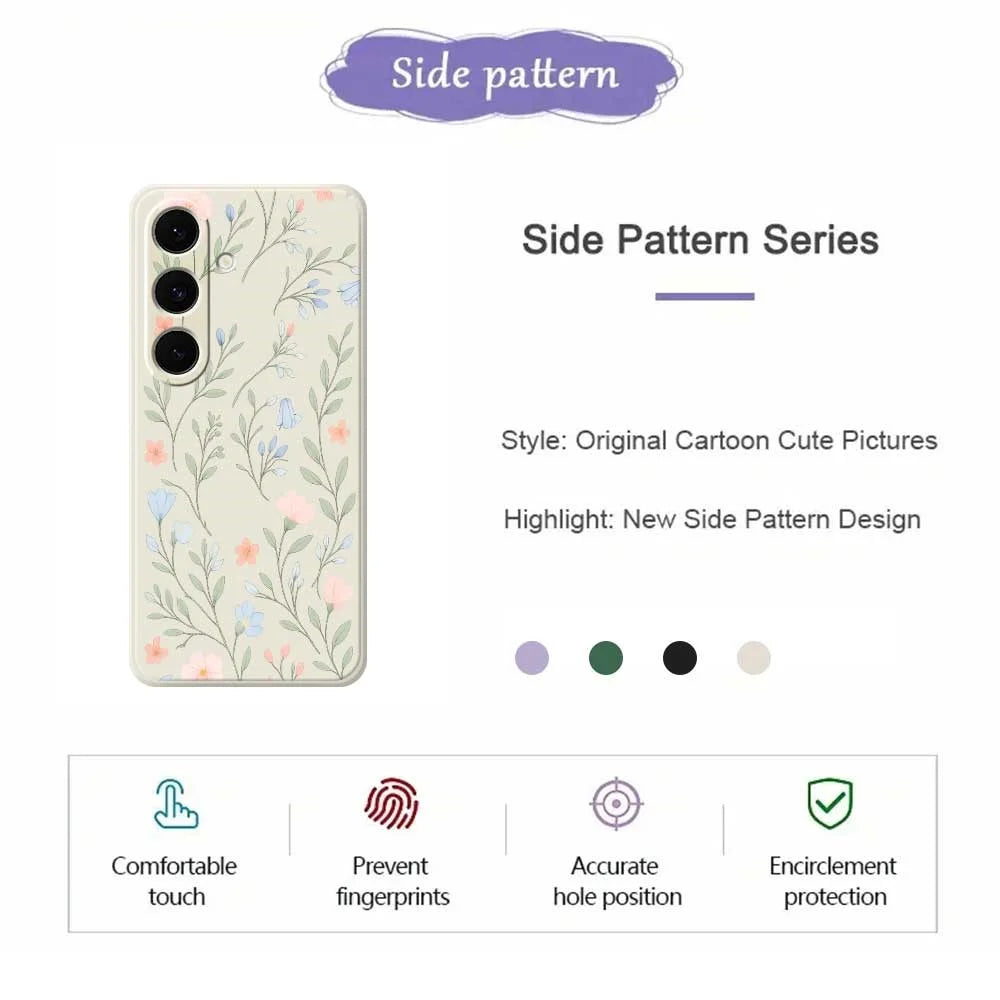 For Samsung Galaxy S24 FE Case Pink Blue Flowers Pattern Printing Straight Edge TPU Phone Back Cover - Beige - 2