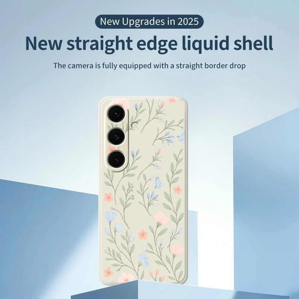 For Samsung Galaxy S24 FE Case Pink Blue Flowers Pattern Printing Straight Edge TPU Phone Back Cover - Beige - 3
