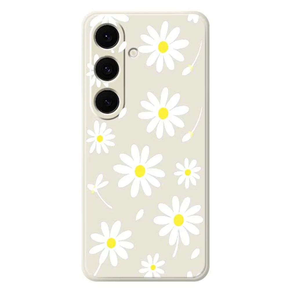 For Samsung Galaxy S24 FE Case White Daisy Pattern Printing Straight Edge TPU Phone Back Cover - Beige - 1