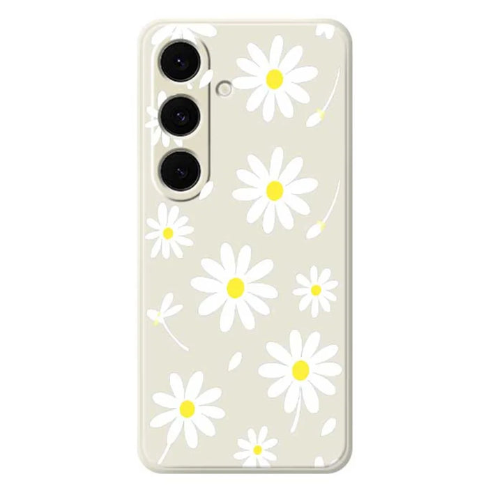 For Samsung Galaxy S24 FE Case White Daisy Pattern Printing Straight Edge TPU Phone Back Cover - Beige - 1