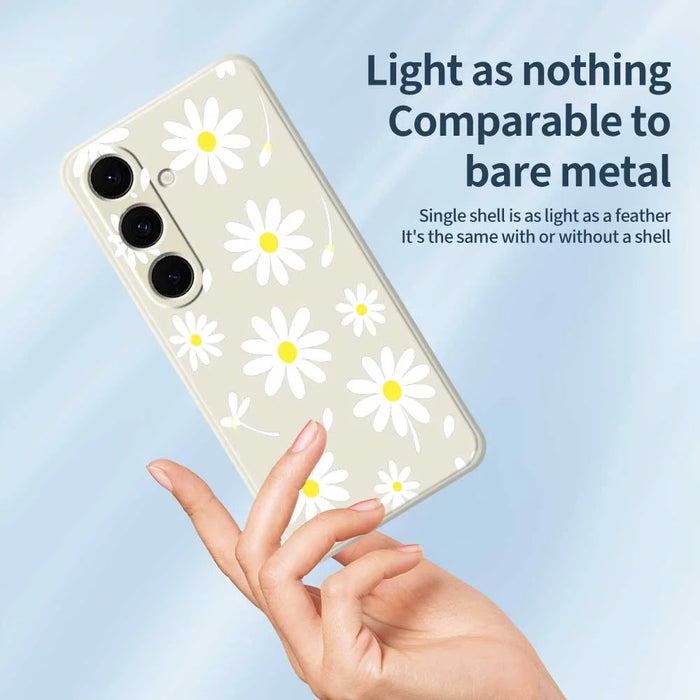 For Samsung Galaxy S24 FE Case White Daisy Pattern Printing Straight Edge TPU Phone Back Cover - Beige - 4