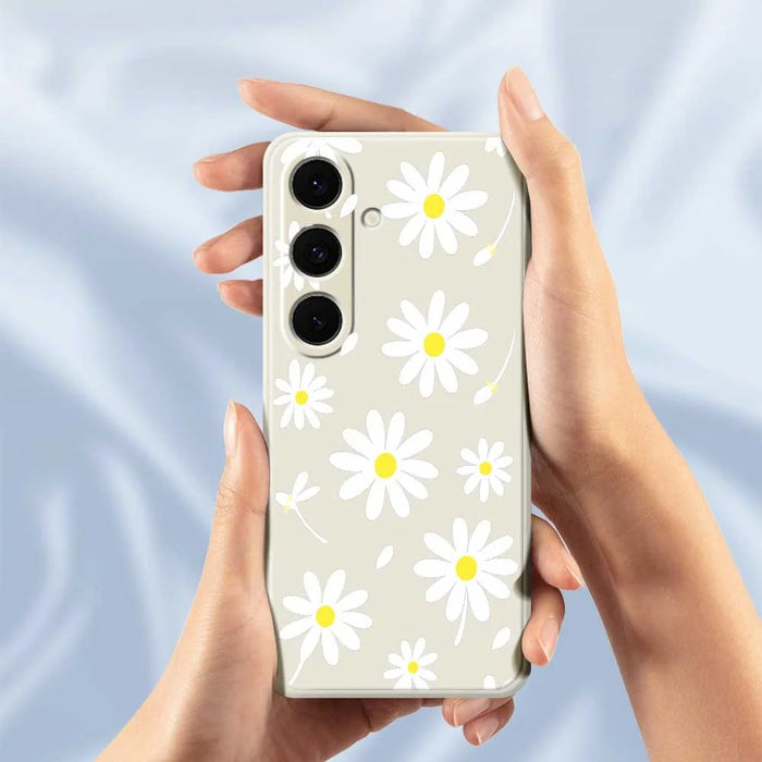 For Samsung Galaxy S24 FE Case White Daisy Pattern Printing Straight Edge TPU Phone Back Cover - Beige - 5
