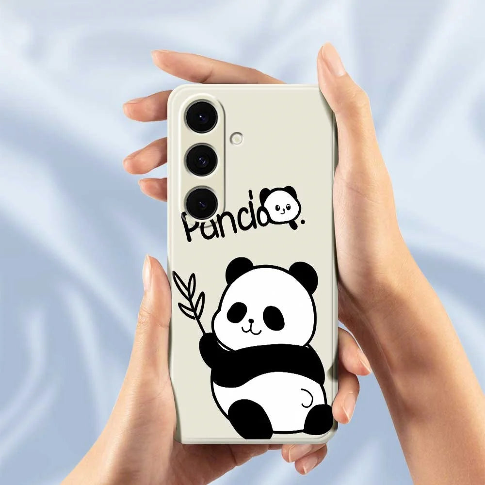 For Samsung Galaxy S24 FE Case Panda Pattern Printing Straight Edge TPU Phone Back Cover - Beige - 5