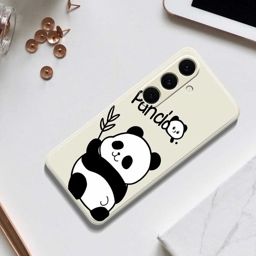 For Samsung Galaxy S24 FE Case Panda Pattern Printing Straight Edge TPU Phone Back Cover - Beige - 7