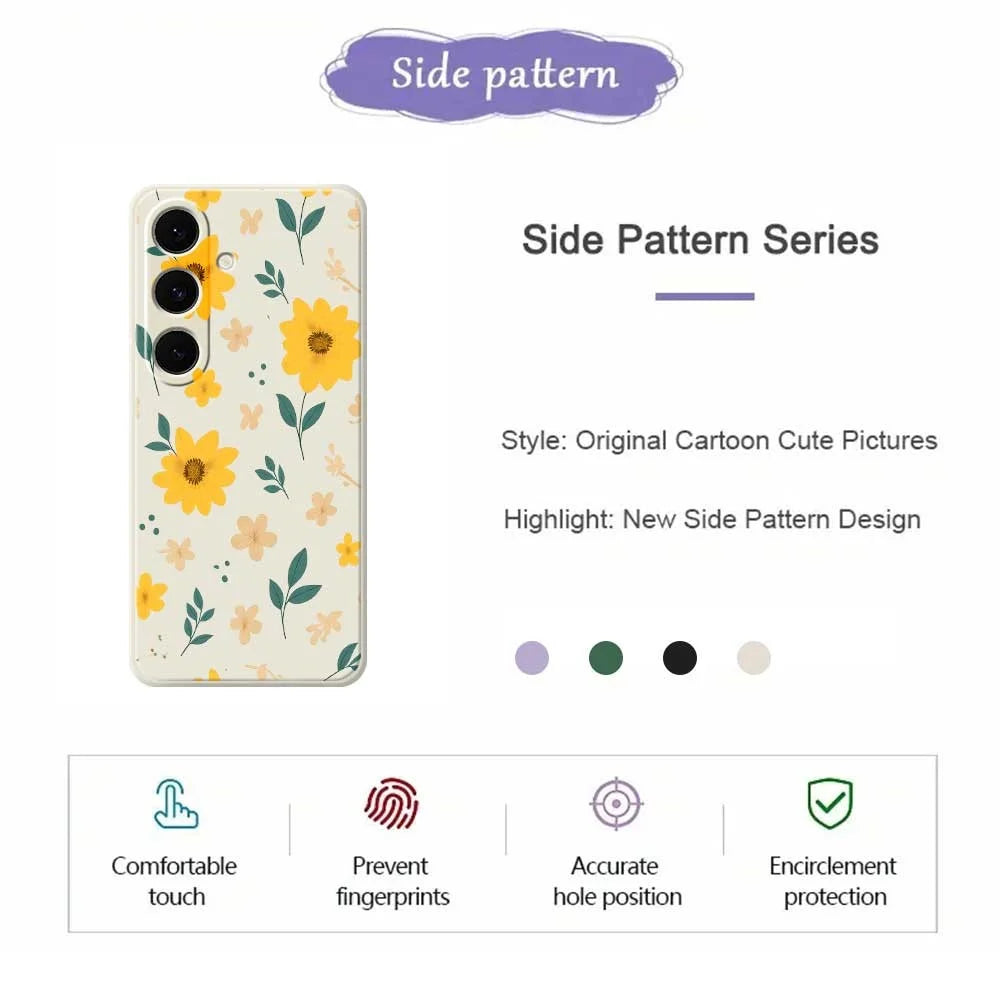 For Samsung Galaxy S24 FE Case Yellow Floral and Leaves Pattern Printing Straight Edge TPU Phone Back Cover - Beige - 2