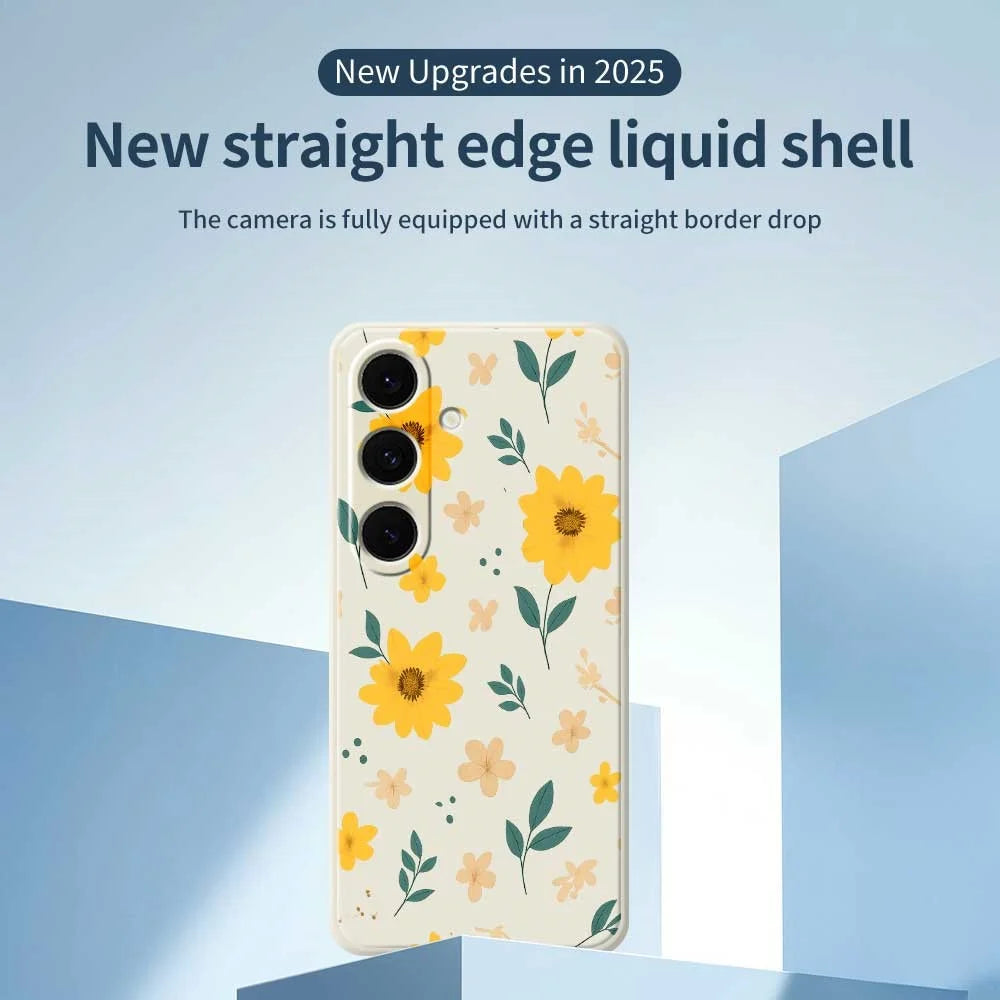 For Samsung Galaxy S24 FE Case Yellow Floral and Leaves Pattern Printing Straight Edge TPU Phone Back Cover - Beige - 3