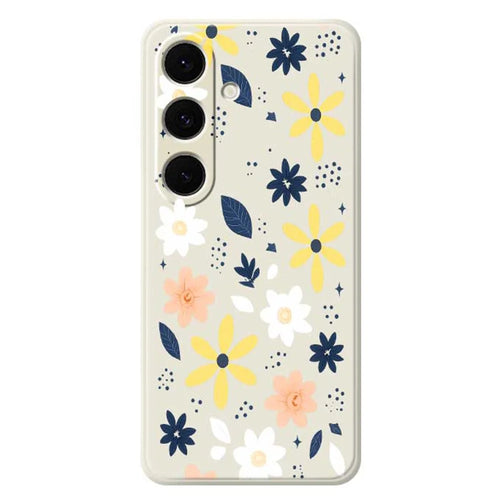 For Samsung Galaxy S24 FE Case Colorful Floral Blue Leaves Pattern Printing Straight Edge TPU Phone Back Cover - Beige - 1