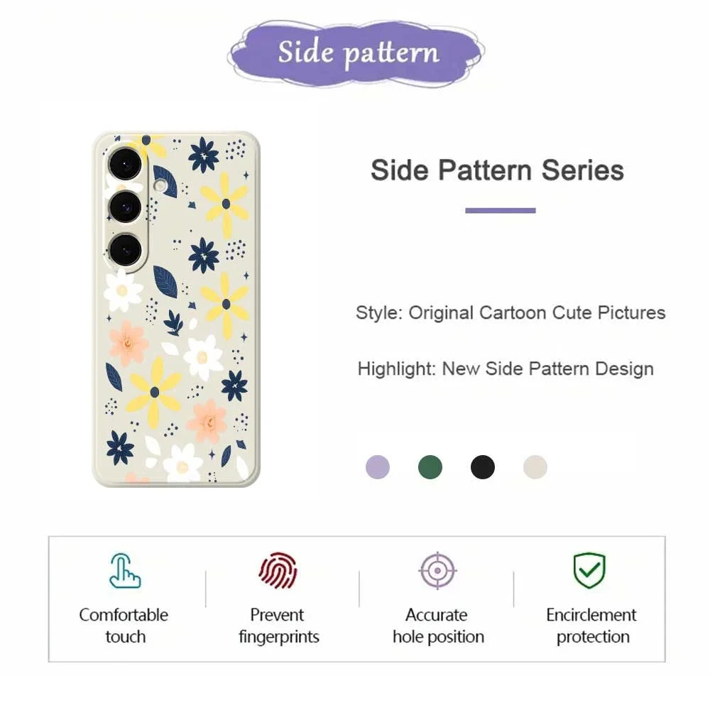 For Samsung Galaxy S24 FE Case Colorful Floral Blue Leaves Pattern Printing Straight Edge TPU Phone Back Cover - Beige - 2