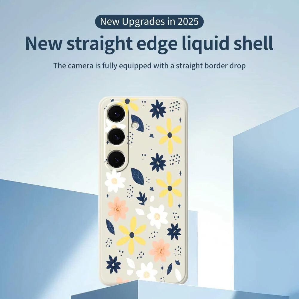 For Samsung Galaxy S24 FE Case Colorful Floral Blue Leaves Pattern Printing Straight Edge TPU Phone Back Cover - Beige - 3