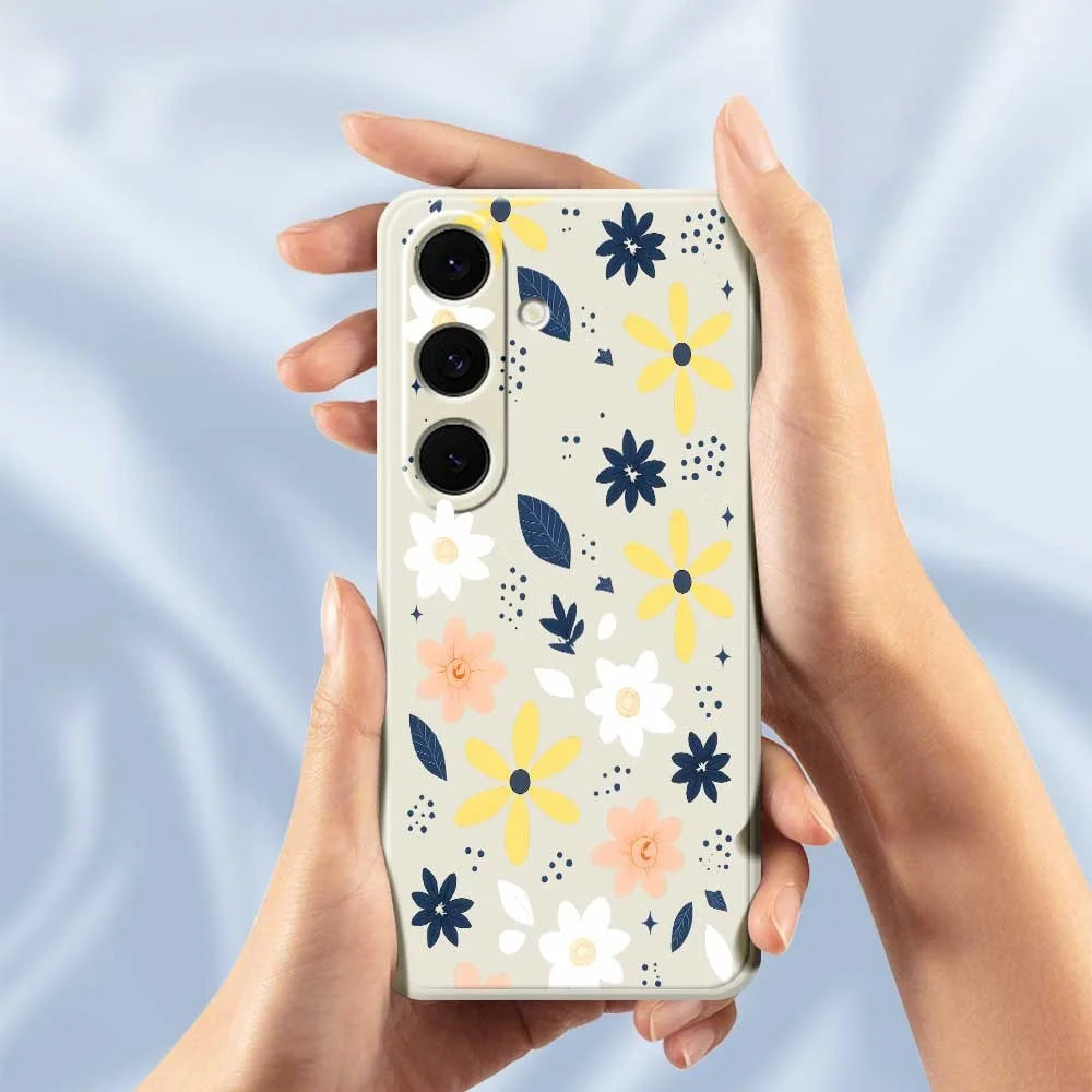 For Samsung Galaxy S24 FE Case Colorful Floral Blue Leaves Pattern Printing Straight Edge TPU Phone Back Cover - Beige - 5