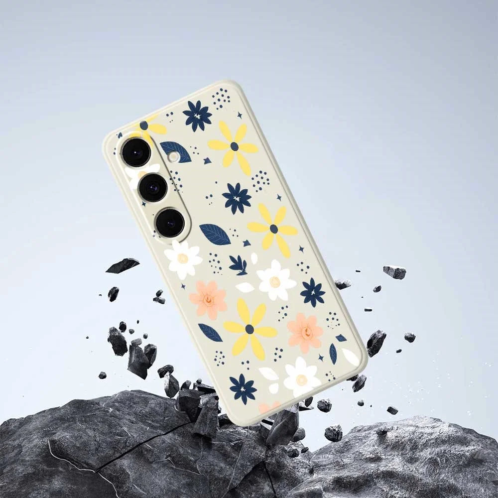For Samsung Galaxy S24 FE Case Colorful Floral Blue Leaves Pattern Printing Straight Edge TPU Phone Back Cover - Beige - 6