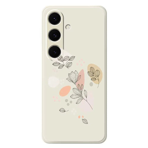 For Samsung Galaxy S24 FE Case Sketch Leaves Pattern Printing Straight Edge TPU Phone Back Cover - Beige - 1
