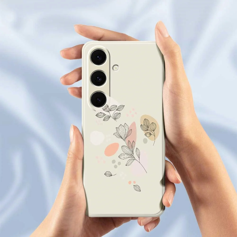 For Samsung Galaxy S24 FE Case Sketch Leaves Pattern Printing Straight Edge TPU Phone Back Cover - Beige - 5
