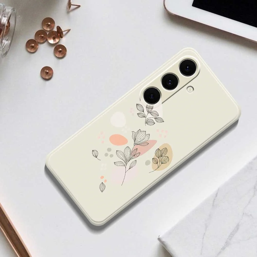 For Samsung Galaxy S24 FE Case Sketch Leaves Pattern Printing Straight Edge TPU Phone Back Cover - Beige - 7