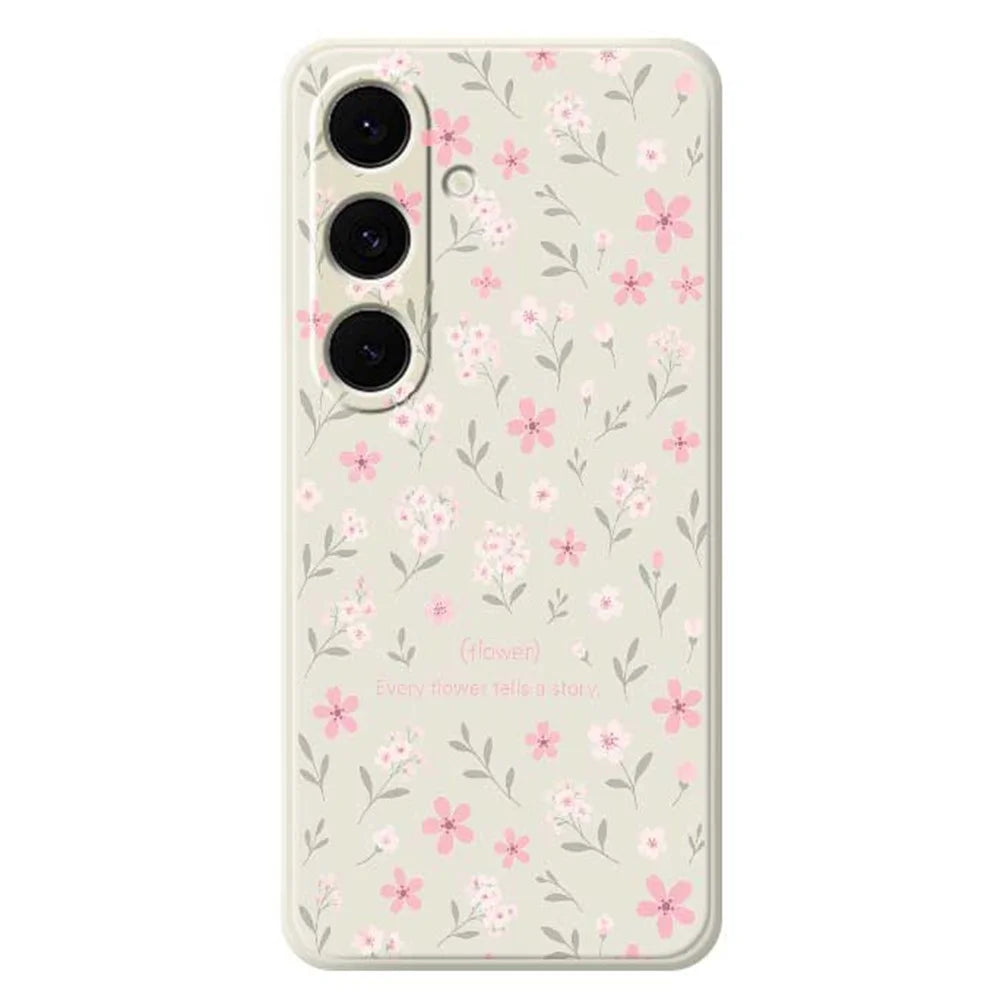For Samsung Galaxy S24 FE Case Small Flower Pattern Printing Straight Edge TPU Phone Back Cover - Beige - 1