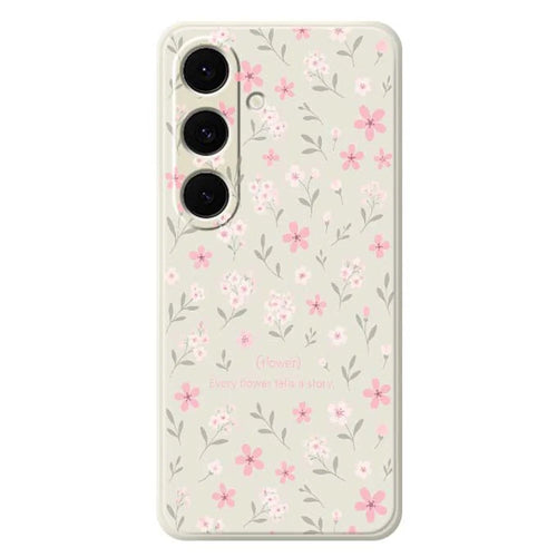 For Samsung Galaxy S24 FE Case Small Flower Pattern Printing Straight Edge TPU Phone Back Cover - Beige - 1