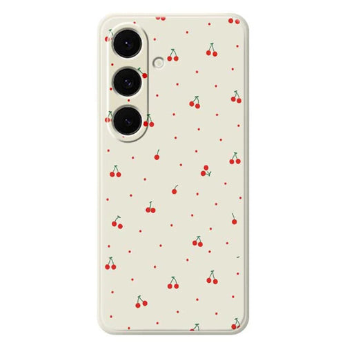 For Samsung Galaxy S24 FE Case Red Cherry Pattern Printing Straight Edge TPU Phone Back Cover - Beige - 1