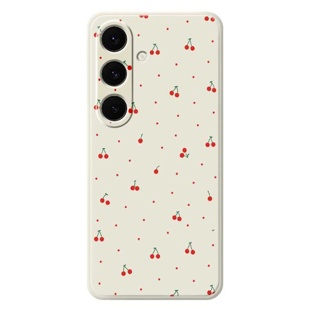For Samsung Galaxy S24 FE Case Red Cherry Pattern Printing Straight Edge TPU Phone Back Cover - Beige - 1