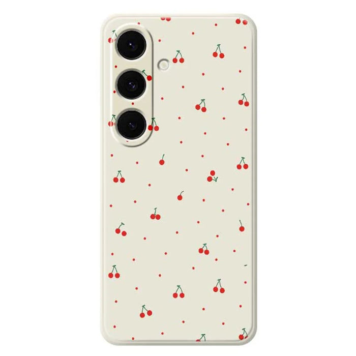 For Samsung Galaxy S24 FE Case Red Cherry Pattern Printing Straight Edge TPU Phone Back Cover - Beige - 1