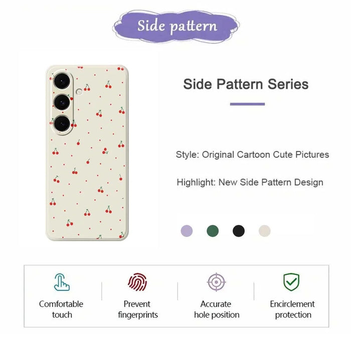 For Samsung Galaxy S24 FE Case Red Cherry Pattern Printing Straight Edge TPU Phone Back Cover - Beige - 2