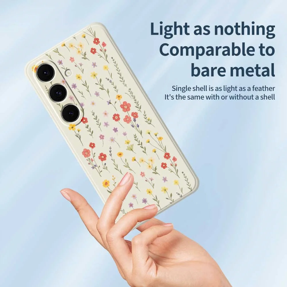 For Samsung Galaxy S24 FE Case Flowers and Grass Pattern Printing Straight Edge TPU Phone Back Cover - Beige - 4