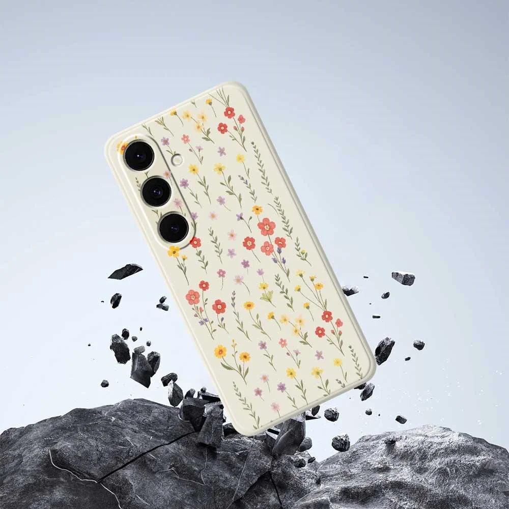 For Samsung Galaxy S24 FE Case Flowers and Grass Pattern Printing Straight Edge TPU Phone Back Cover - Beige - 6