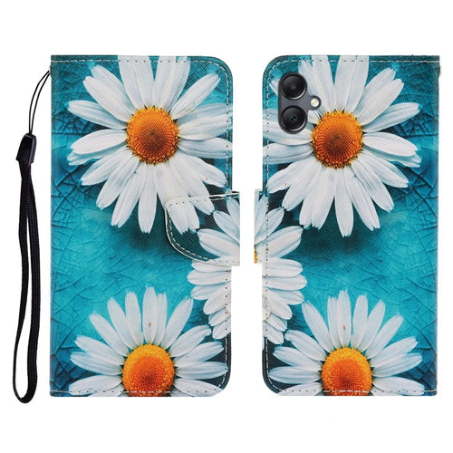 For Samsung Galaxy A08 5G / A07 4G Case Pattern Printing Protective Leather Folio Phone Cover with Wrist Strap - Chrysanthemum - 1