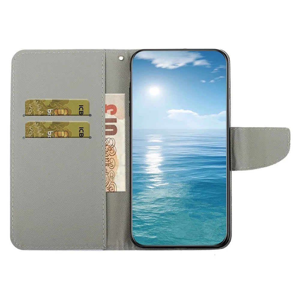 For Samsung Galaxy A08 5G / A07 4G Case Pattern Printing Protective Leather Folio Phone Cover with Wrist Strap - Chrysanthemum - 2