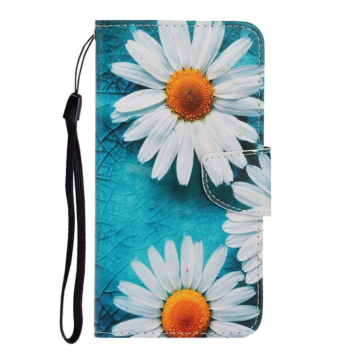 For iPhone Air Case Pattern Printing Protective Leather Folio Phone Cover with Wrist Strap - Chrysanthemum - 6