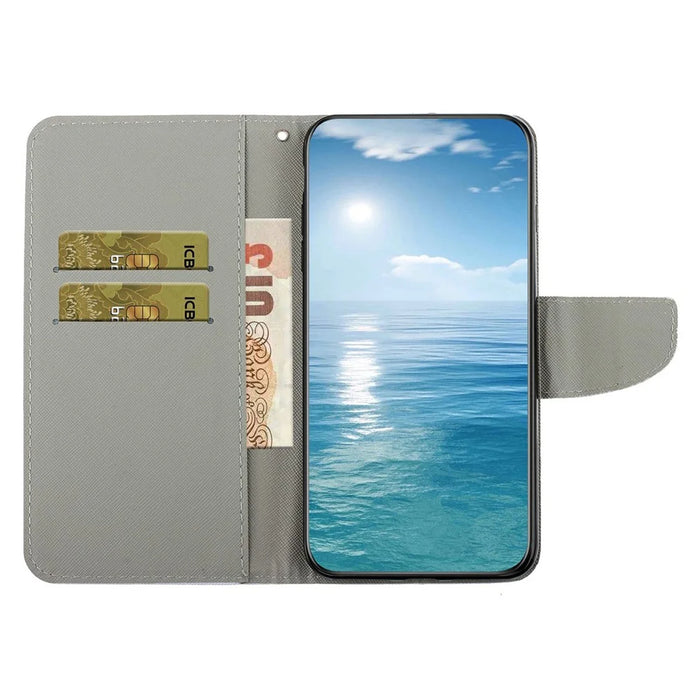 For Samsung Galaxy S25 FE Case Pattern Printing Protective Leather Folio Phone Cover with Wrist Strap - Chrysanthemum - 2
