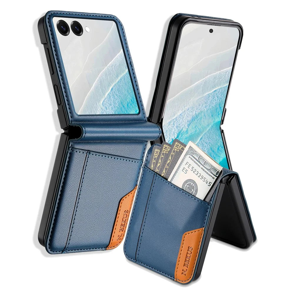 N.BEKUS For Samsung Galaxy Z Flip7 5G Case Card Slot PU + PC Phone Back Cover - Blue - 1
