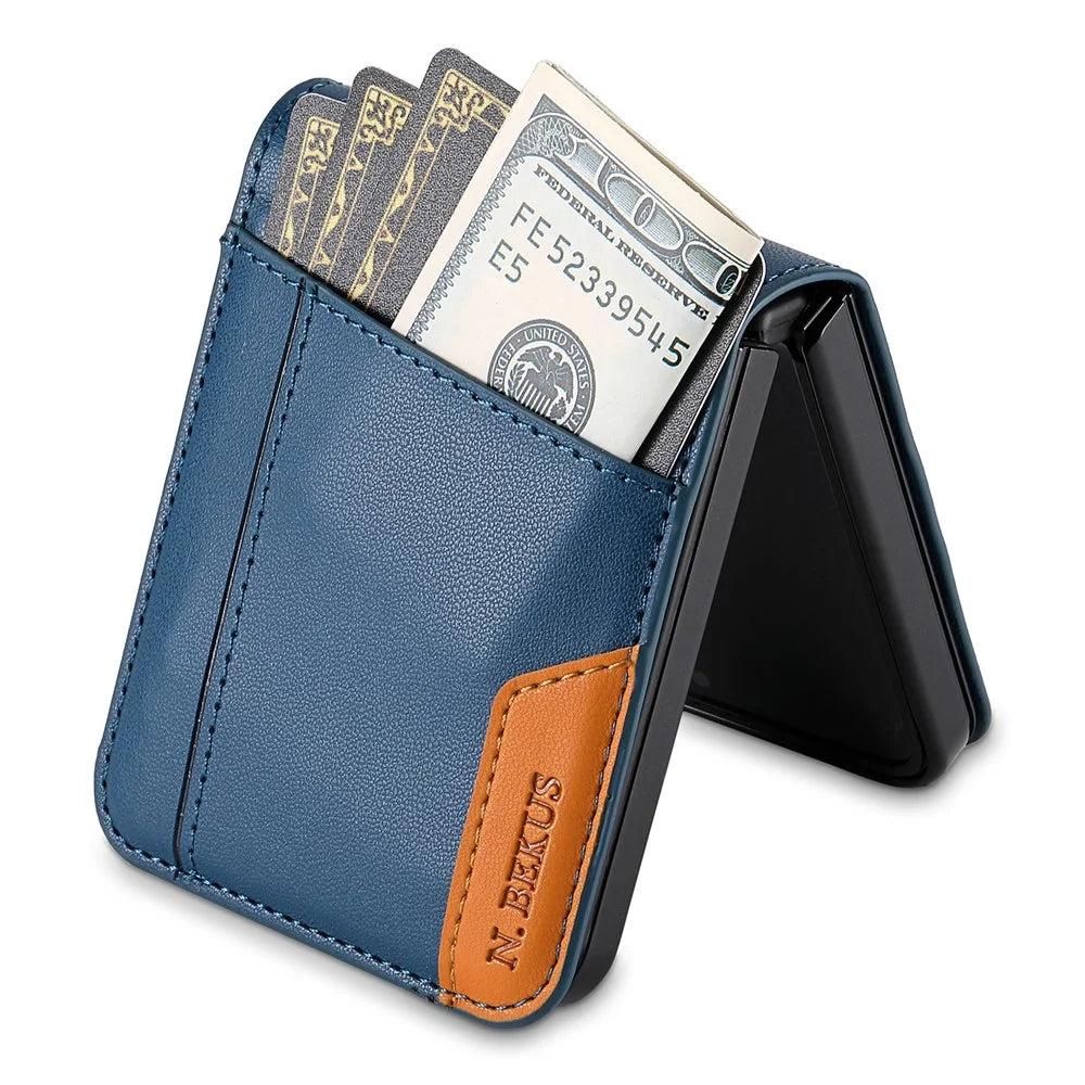 N.BEKUS For Samsung Galaxy Z Flip7 5G Case Card Slot PU + PC Phone Back Cover - Blue - 4