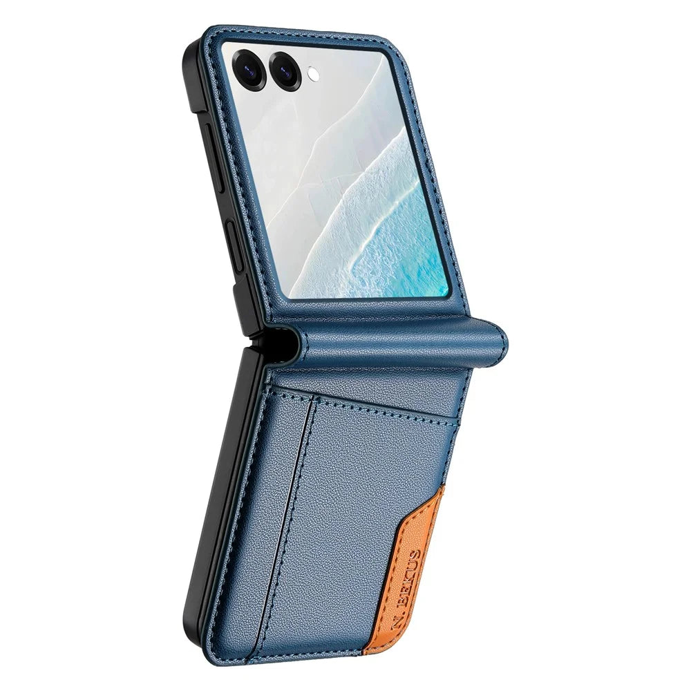 N.BEKUS For Samsung Galaxy Z Flip7 5G Case Card Slot PU + PC Phone Back Cover - Blue - 5