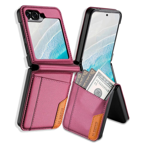 N.BEKUS For Samsung Galaxy Z Flip6 5G / Flip7 FE 5G Case Card Slot PU + PC Phone Back Cover - Wine Red - 1