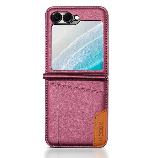 N.BEKUS For Samsung Galaxy Z Flip6 5G / Flip7 FE 5G Case Card Slot PU + PC Phone Back Cover - Wine Red - 2