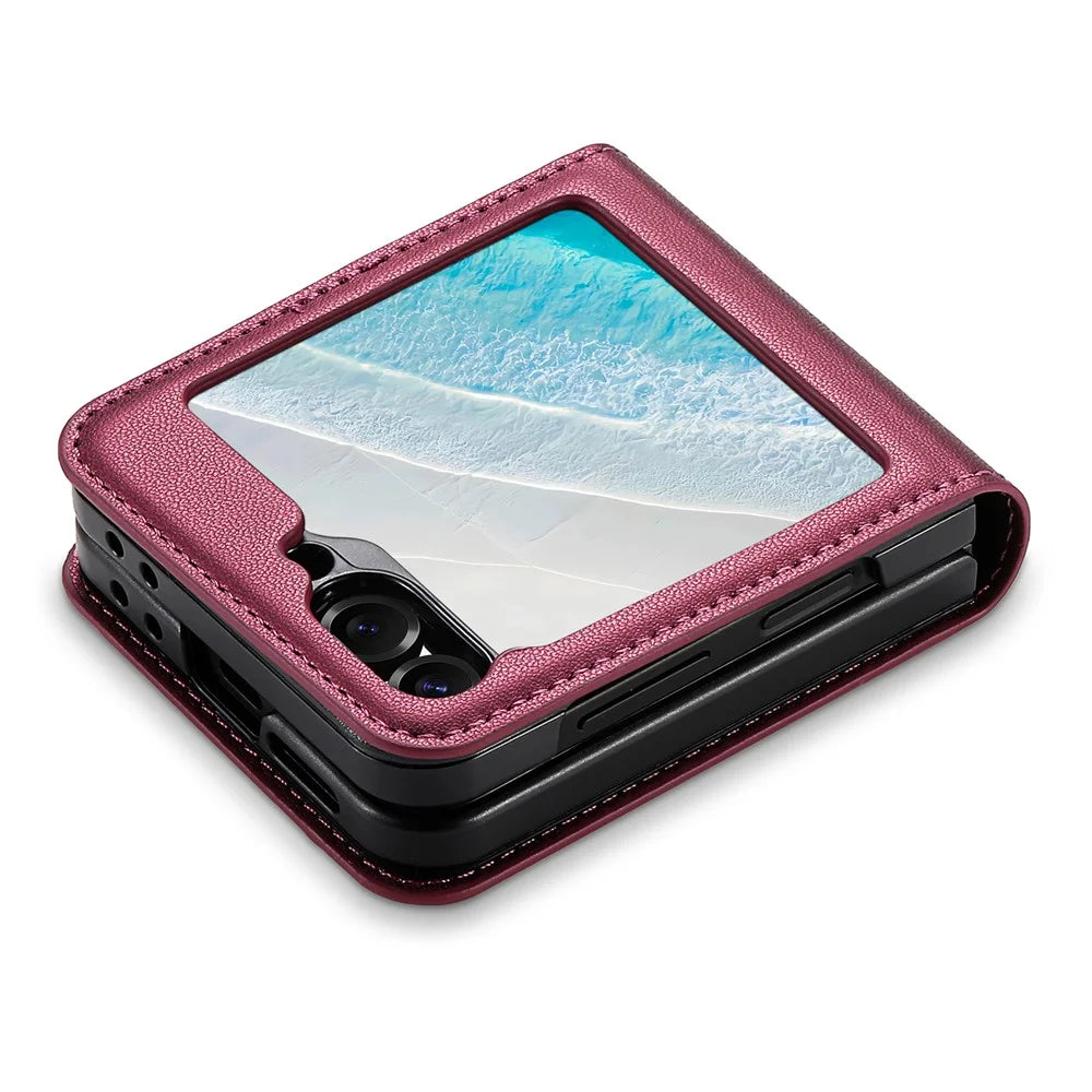 N.BEKUS For Samsung Galaxy Z Flip6 5G / Flip7 FE 5G Case Card Slot PU + PC Phone Back Cover - Wine Red - 3