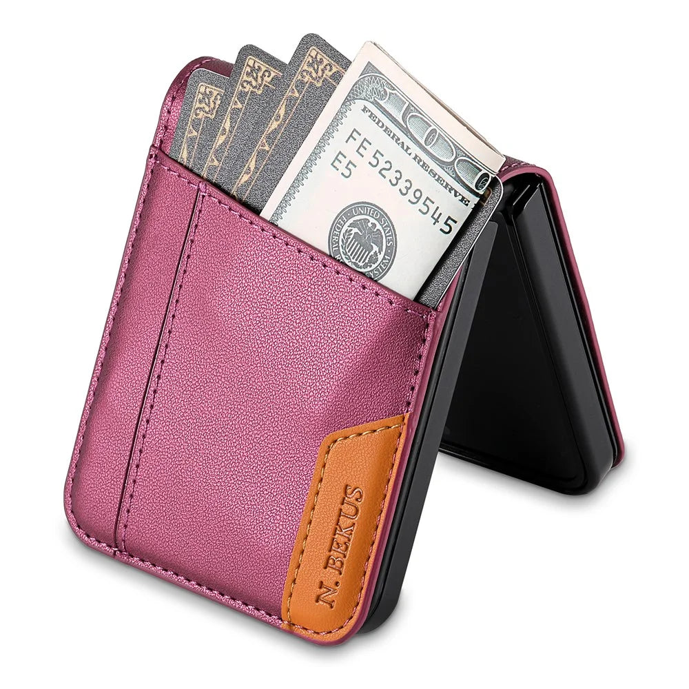 N.BEKUS For Samsung Galaxy Z Flip6 5G / Flip7 FE 5G Case Card Slot PU + PC Phone Back Cover - Wine Red - 4