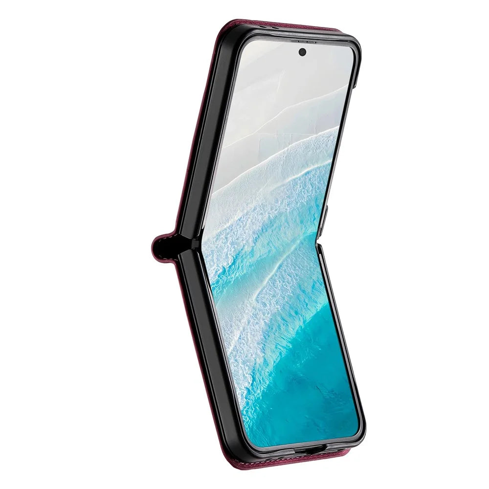 N.BEKUS For Samsung Galaxy Z Flip6 5G / Flip7 FE 5G Case Card Slot PU + PC Phone Back Cover - Wine Red - 6