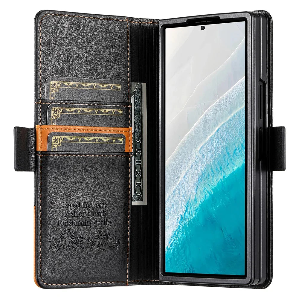 N.BEKUS For Samsung Galaxy Z Fold7 5G Stand Case RFID Blocking PU Leather Wallet Phone Cover - Black - 2