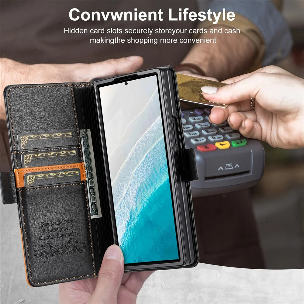 N.BEKUS For Samsung Galaxy Z Fold7 5G Stand Case RFID Blocking PU Leather Wallet Phone Cover - Black - 7